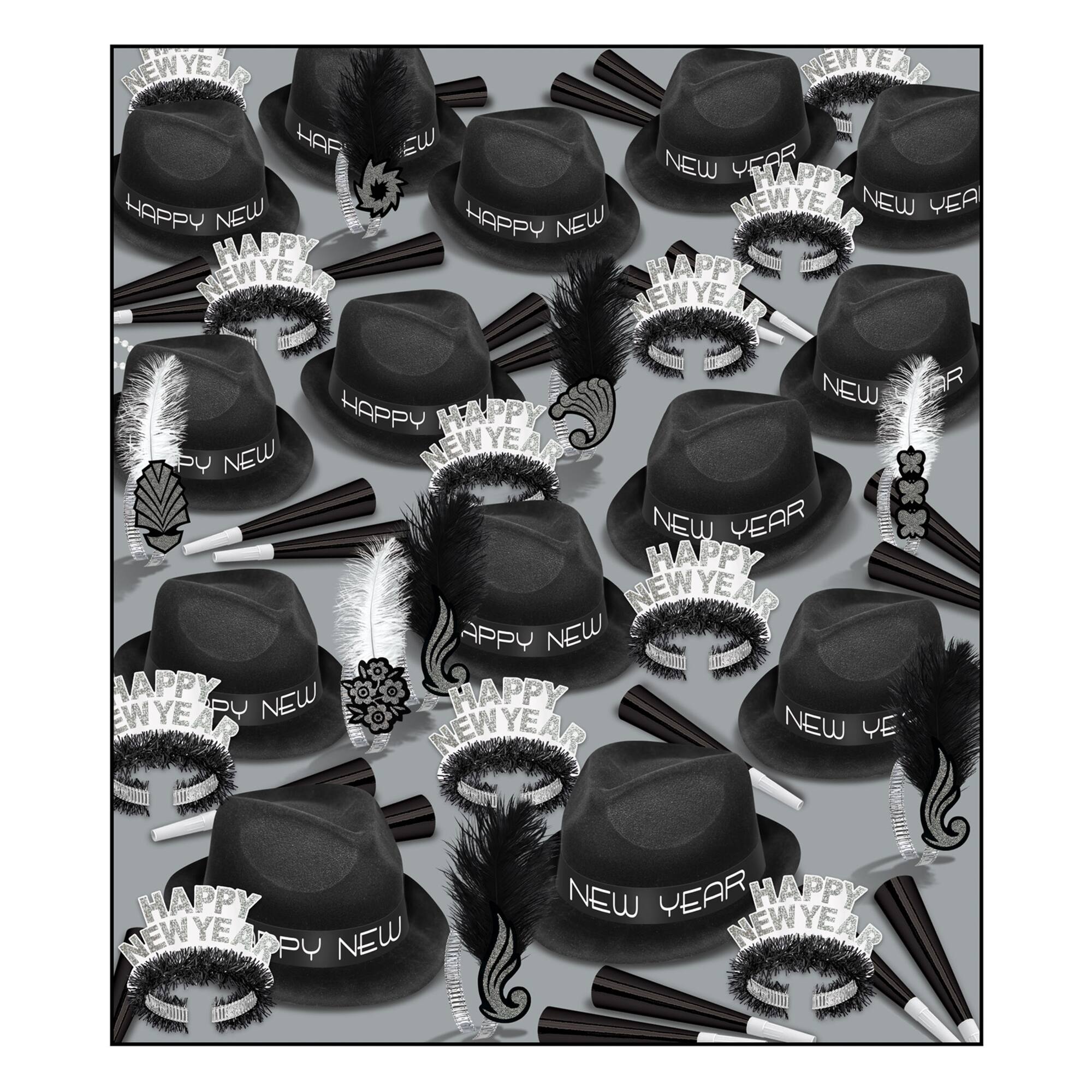 Beistle Black & Silver New Year Chairman Deluxe Party Favor Kit for 100
